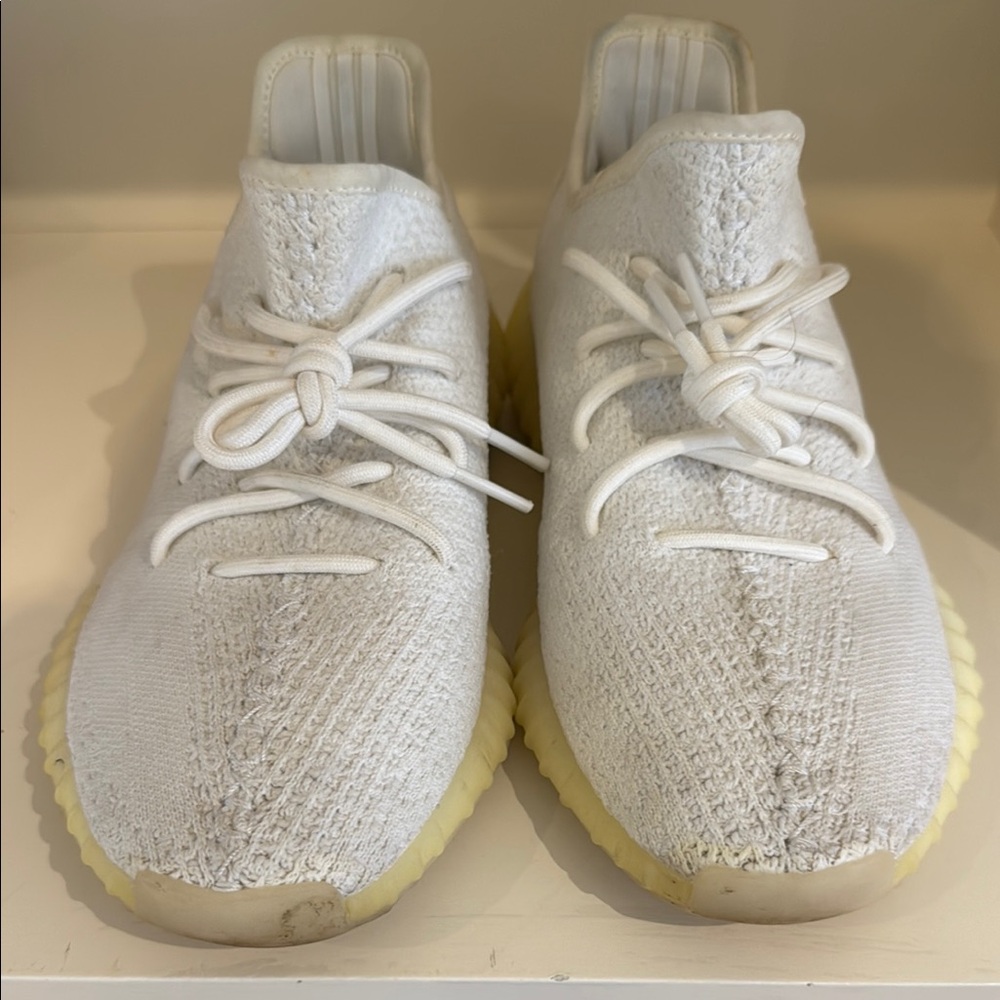 White Knit Sneakers with Yellow Sole